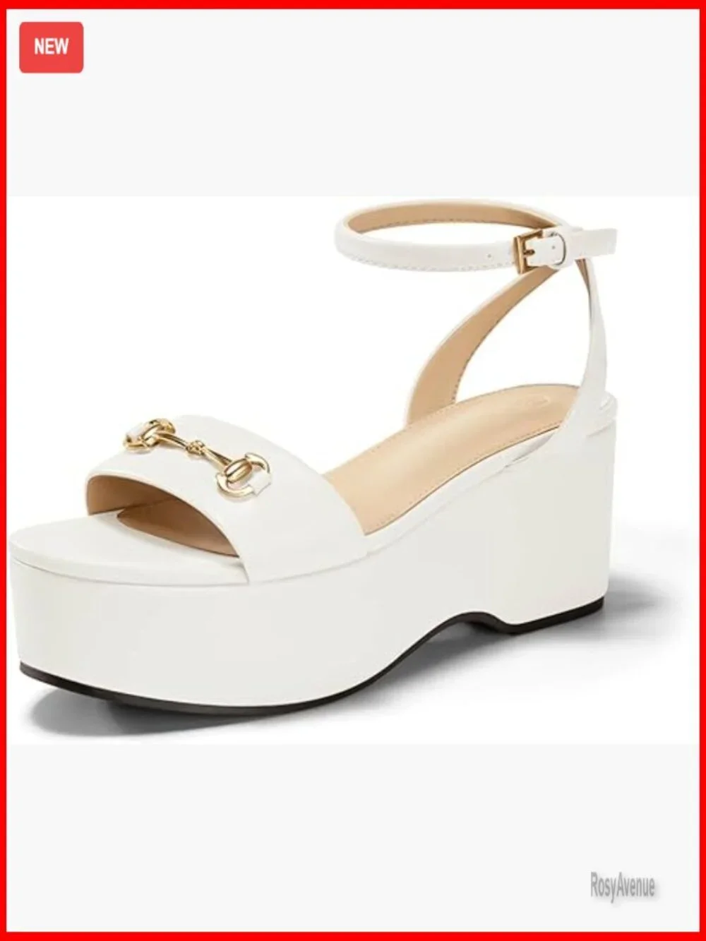 Women's Platform Wedge Sandals with Ankle Strap and Metal Buckle